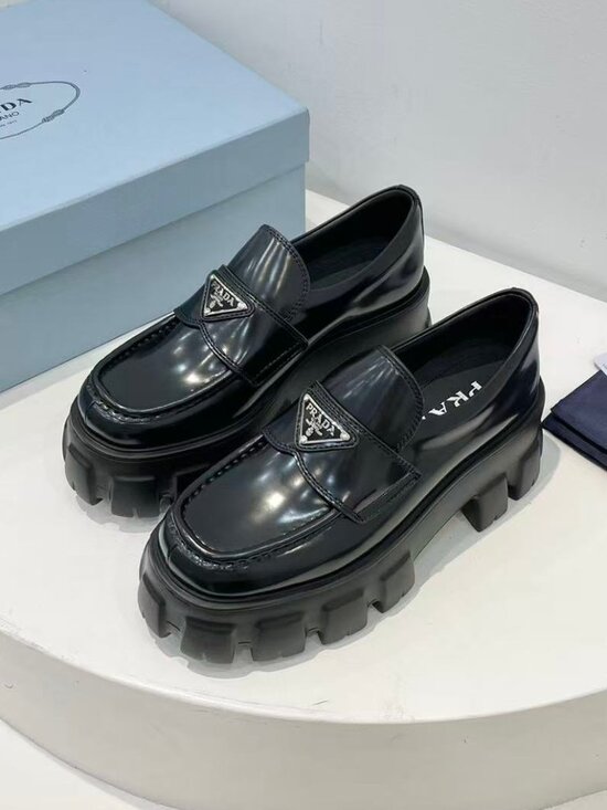 Prada Shoes - Prada Black Monolith Chunky Lug‑Sole Loafers Triangle Logo
